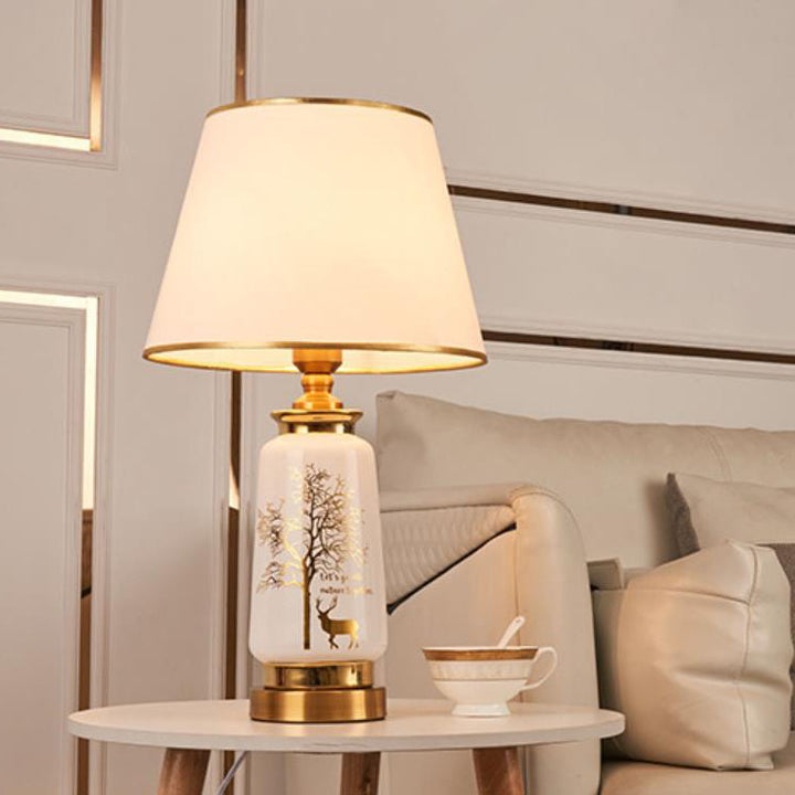 Contemporary Nordic Fabric Deer Tracing Gold Ceramic Hardware 1-Light Table Lamp for Living Room Bedroom