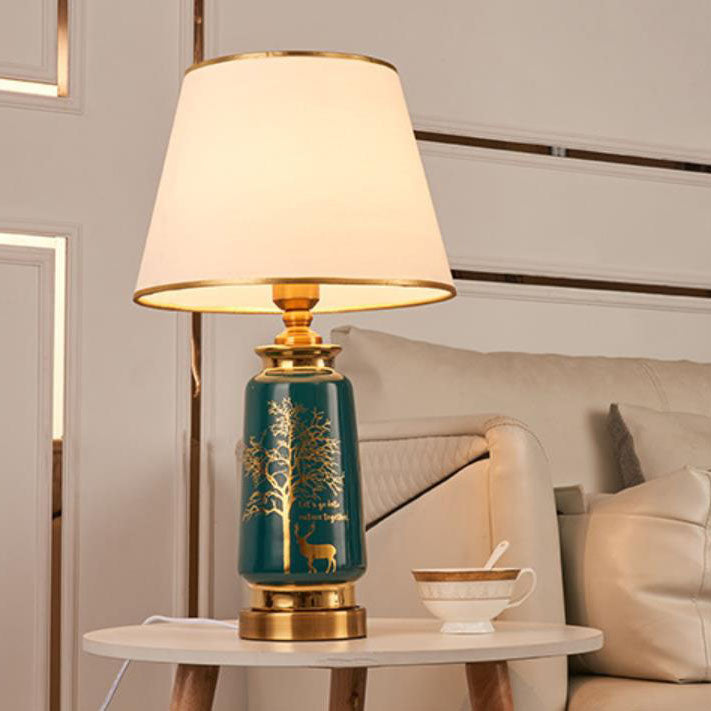 Contemporary Nordic Fabric Deer Tracing Gold Ceramic Hardware 1-Light Table Lamp for Living Room Bedroom