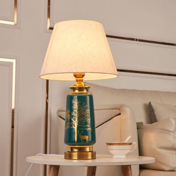 Contemporary Nordic Fabric Deer Tracing Gold Ceramic Hardware 1-Light Table Lamp for Living Room Bedroom