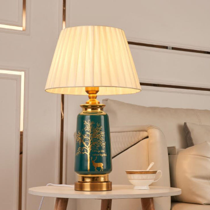 Contemporary Nordic Fabric Deer Tracing Gold Ceramic Hardware 1-Light Table Lamp for Living Room Bedroom