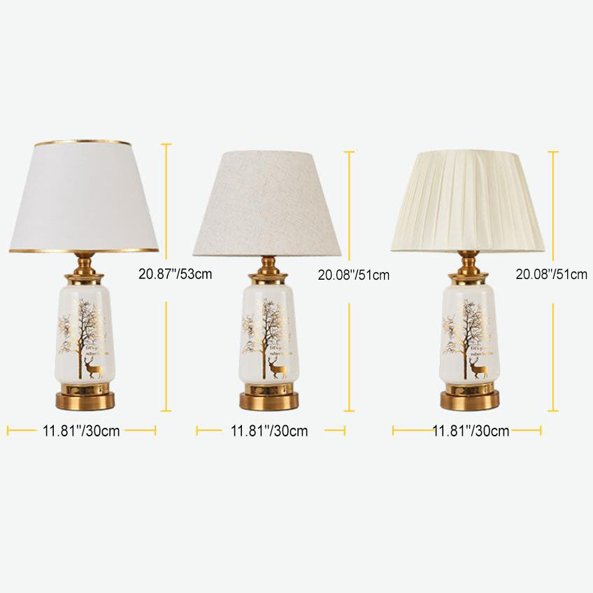 Contemporary Nordic Fabric Deer Tracing Gold Ceramic Hardware 1-Light Table Lamp for Living Room Bedroom