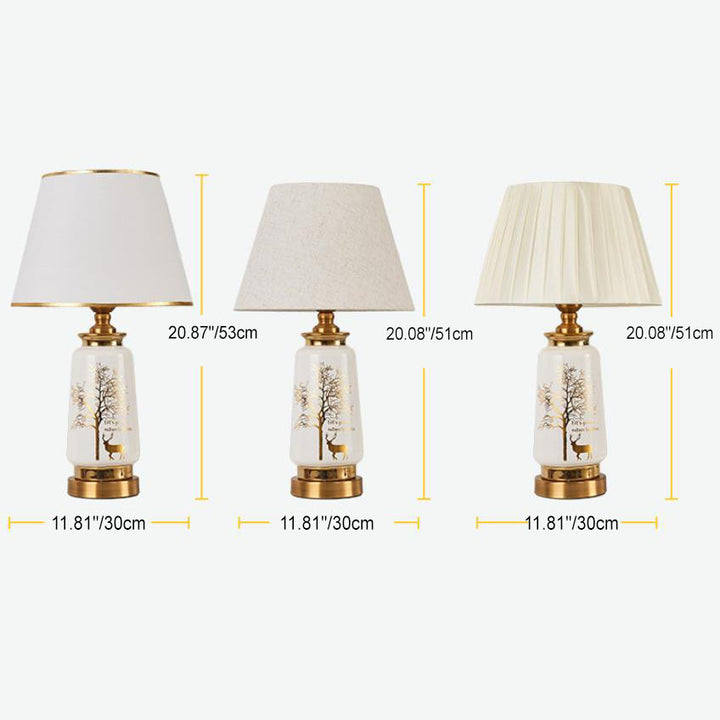 Contemporary Nordic Fabric Deer Tracing Gold Ceramic Hardware 1-Light Table Lamp for Living Room Bedroom