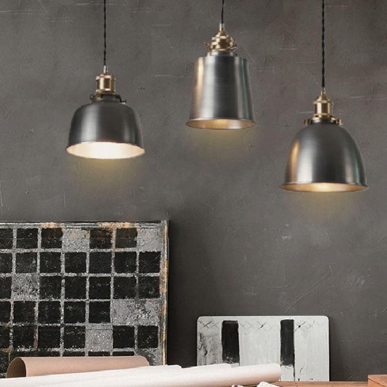 Lámpara colgante de geometría de cúpula de hierro minimalista industrial plateada y cobre de 1 luz 