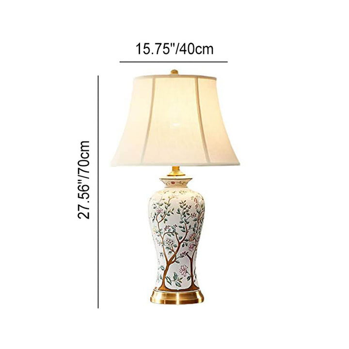 Vintage chinesischer Palaststoff-Lampenschirm Keramik 1-Licht Tischlampe 