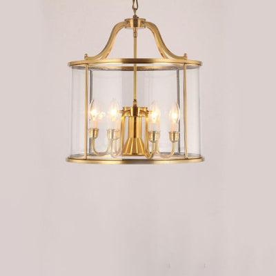 Modern Golden Glamour Full-Copper Glass Shade Cylinder 3/7-Light Chandelier