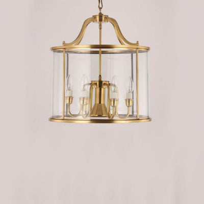 Modern Golden Glamour Full-Copper Glass Shade Cylinder 3/7-Light Chandelier