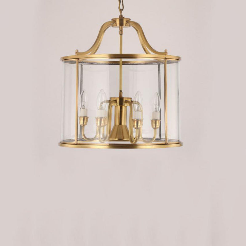 Modern Golden Glamour Full-Copper Glass Shade Cylinder 3/7-Light Chandelier