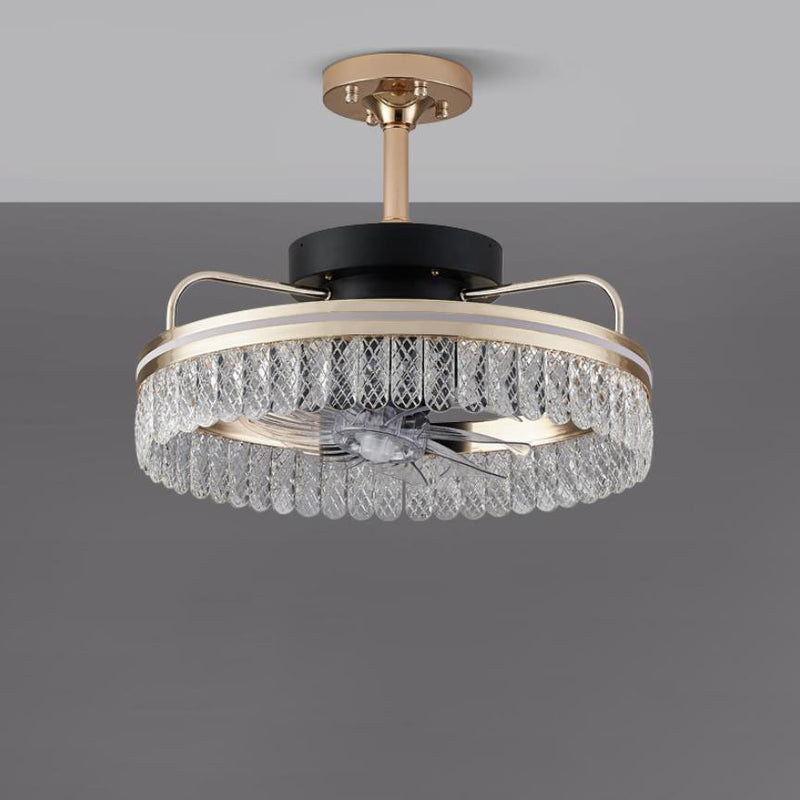 Modernes Luxus-Deckenventilator-Licht mit goldenem Trommelkristall und 4 Lichtern
