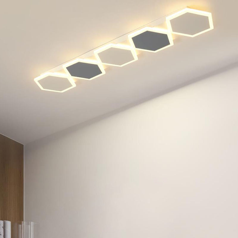 Japanese Minimalist Long Strip Hexagonal Acrylic Lampshade LED Flush Mount Ceiling Light