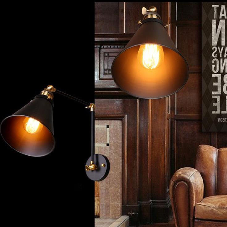 Vintage Industrial Wrought Iron Adjustable 1-Light Wall Sconce Lamp