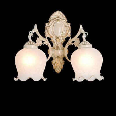 Aplique de pared de lujo ligero europeo de cobre completo con pantalla de flores 1/2 luces 