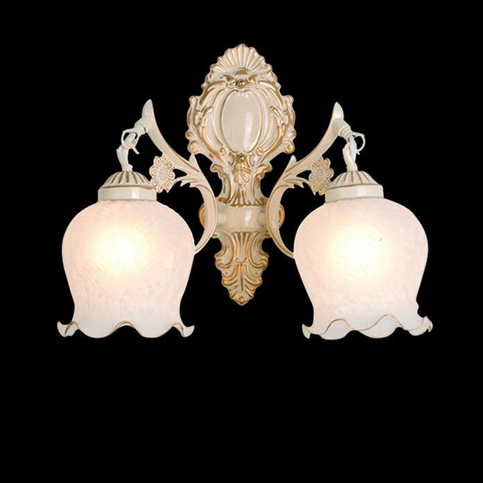 Aplique de pared de lujo ligero europeo de cobre completo con pantalla de flores 1/2 luces 