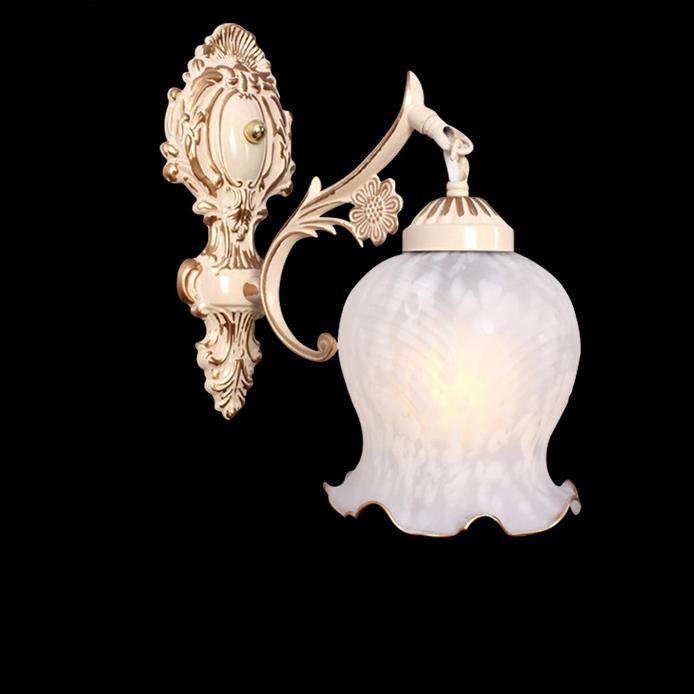 Aplique de pared de lujo ligero europeo de cobre completo con pantalla de flores 1/2 luces 