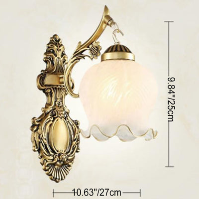 Aplique de pared de lujo ligero europeo de cobre completo con pantalla de flores 1/2 luces 