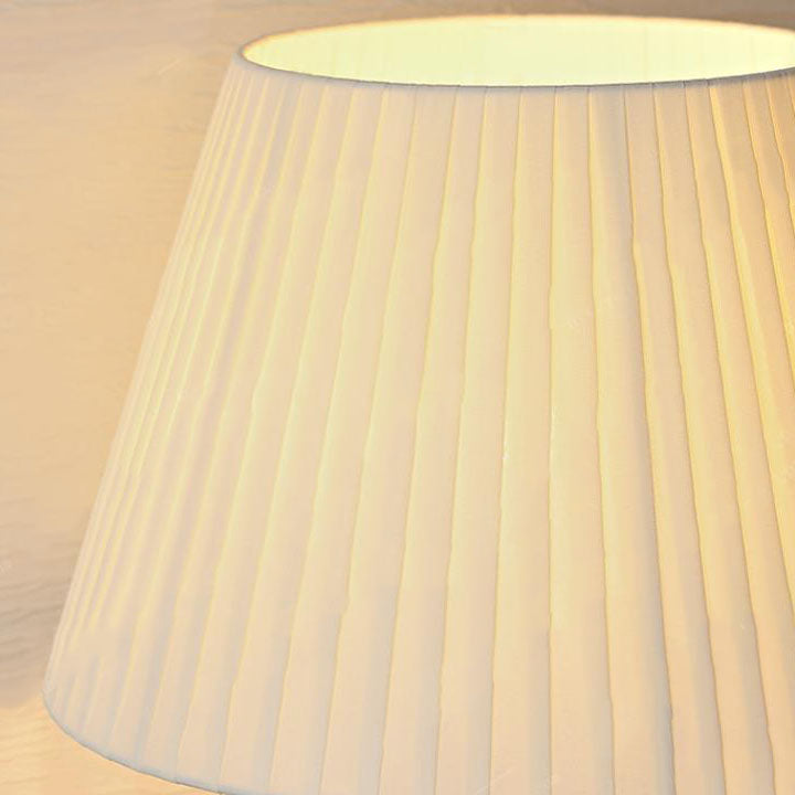 Japanese Retro Pleated Fabric Shade Column Wood Base 1-Light Table Lamp