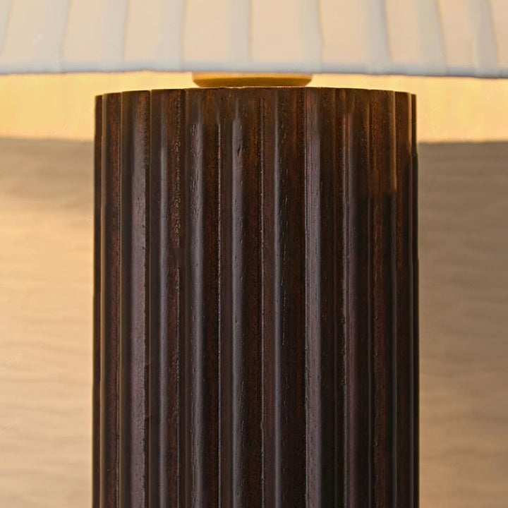 Lampe de table à 1 lumière avec base en bois et abat-jour en tissu plissé rétro japonais 