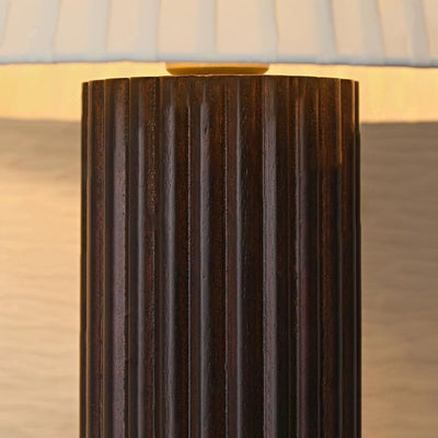 Japanese Retro Pleated Fabric Shade Column Wood Base 1-Light Table Lamp