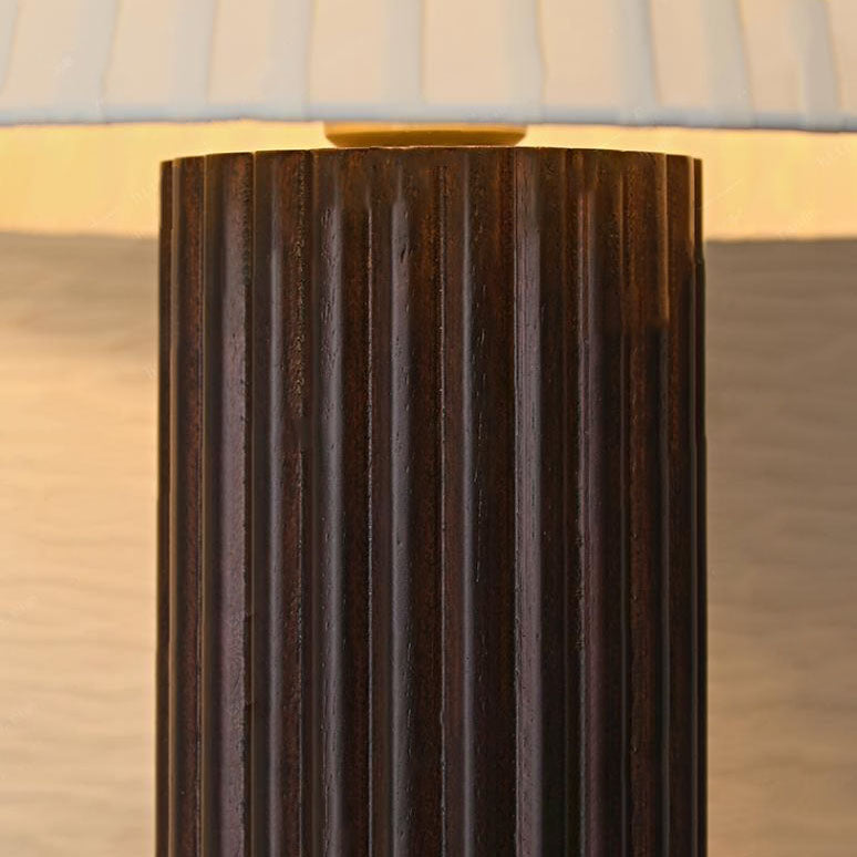 Japanese Retro Pleated Fabric Shade Column Wood Base 1-Light Table Lamp