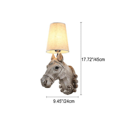 Vintage Rustic Resin Horse Head Fabric Lampshade 1-Light Wall Sconce Lamp