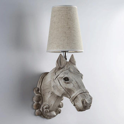 Vintage Rustic Resin Horse Head Fabric Lampshade 1-Light Wall Sconce Lamp