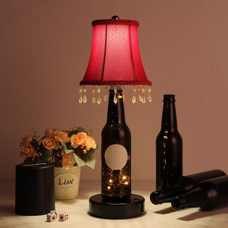Creative European Fabric Lampshade Glass Bottle Base LED Table Lamp
