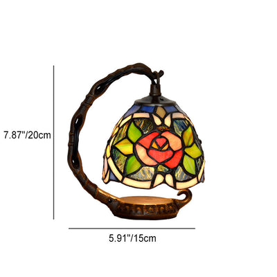 Tiffany Vintage Flower Cone Stained Glass 1-Light Table Lamp