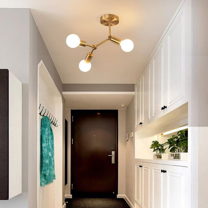 Contemporary Industrial Exposed Bulb Copper Branch 3/4 Light Semi-Flush Mount Ceiling Light For Living Room