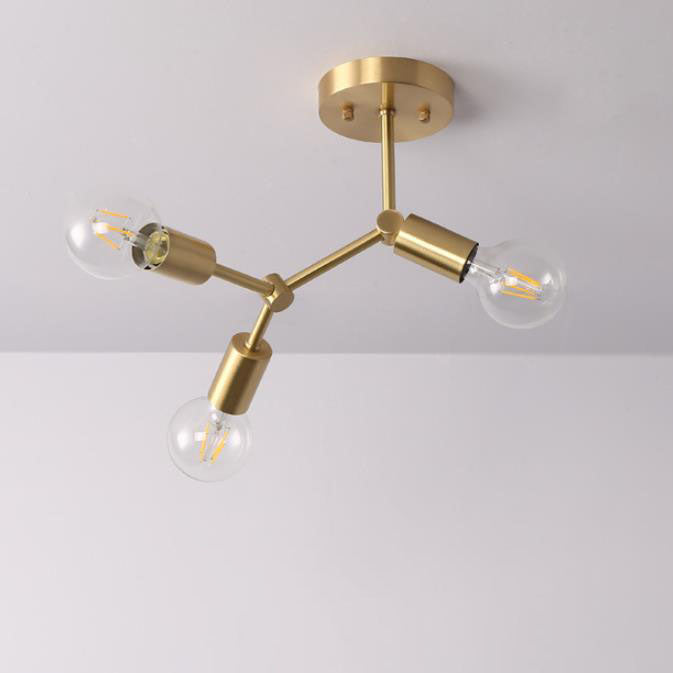 Contemporary Industrial Exposed Bulb Copper Branch 3/4 Light Semi-Flush Mount Ceiling Light For Living Room