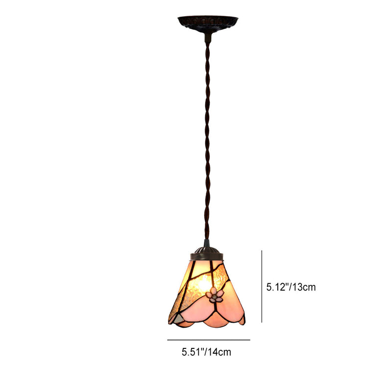 Tiffany Vintage Floral Petal Stained Glass 1-Light Pendant Light