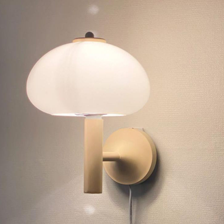 Nordic Vintage Milk White Glass Dome Mushroom 1-Light Wall Sconce Lamp