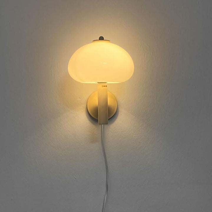 Contemporary Nordic Milk White Iron Glass Dome Mushroom 1-Light Wall Sconce Lamp For Bedroom
