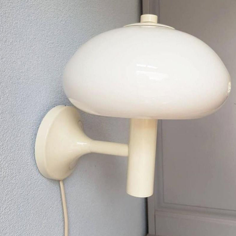 Contemporary Nordic Milk White Iron Glass Dome Mushroom 1-Light Wall Sconce Lamp For Bedroom