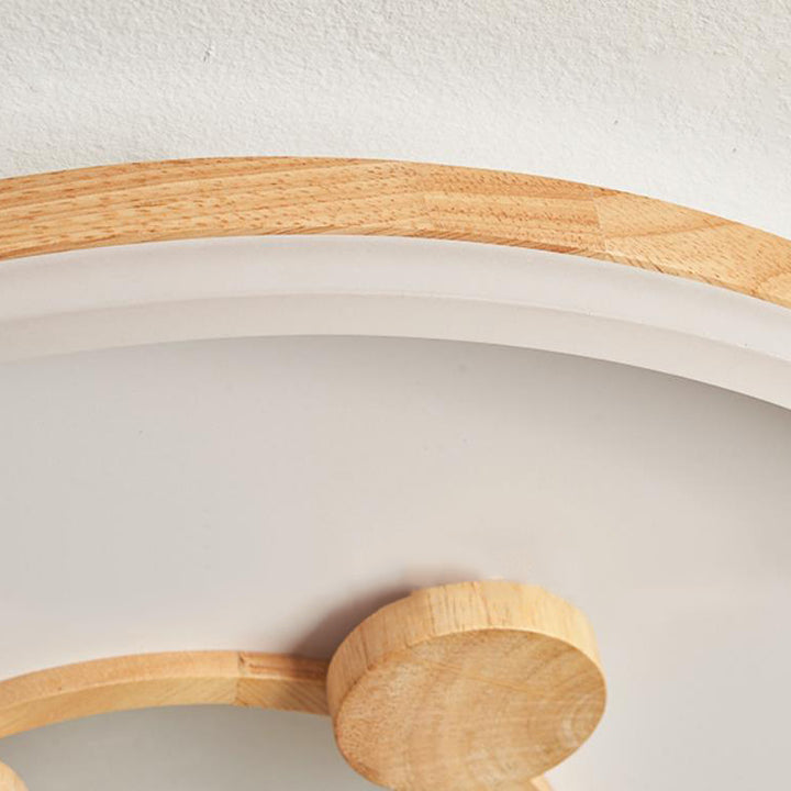 Traditional Japanese Cartoon Round Iron Wood Acrylic LED Flush Mount Ceiling Light For Living Room
