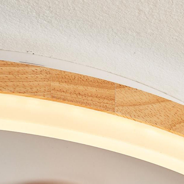 Traditional Japanese Cartoon Round Iron Wood Acrylic LED Flush Mount Ceiling Light For Living Room