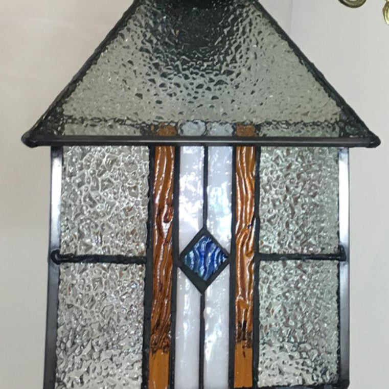 Traditional Tiffany Square House Iron Stained Glass 1-Light Wall Sconce Lamp For Living Room