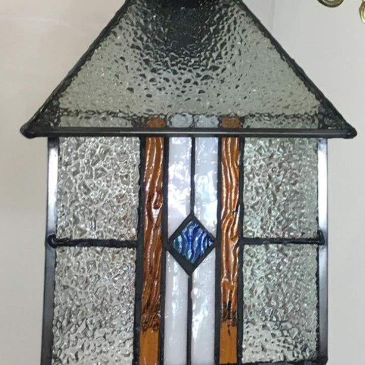Traditional Tiffany Square House Iron Stained Glass 1-Light Wall Sconce Lamp For Living Room