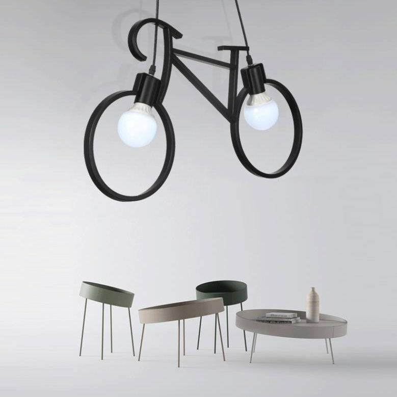 Contemporary Creative Bicycle Shape Iron 2-Light Kids Chandelier For Living Room &amp; Bedroom