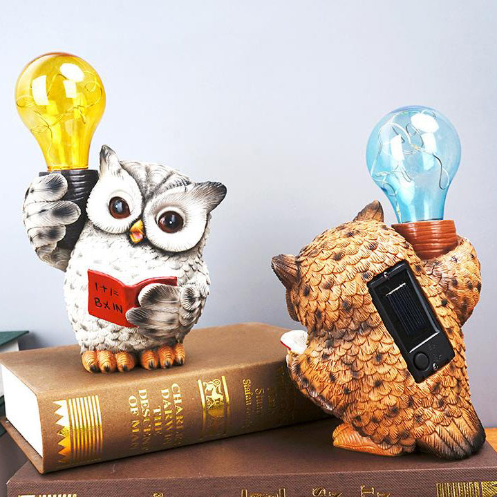 Lampe de table à LED en résine de hibou solaire décoratif moderne 