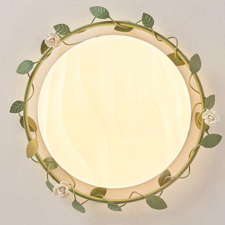 Modern Minimalist Disc Rose Rattan Wood Acrylic LED Flush Mount Ceiling Light