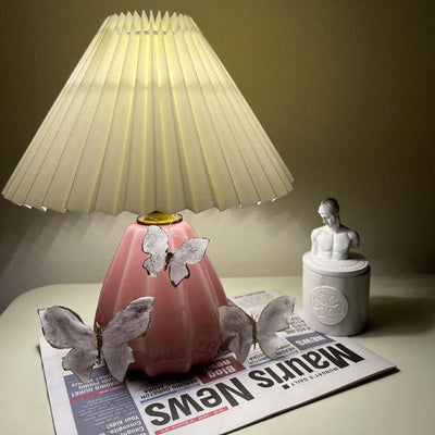 Scandinavian Vintage Mushroom Pleated PVC Fabric Ceramic 1-Light Table Lamp