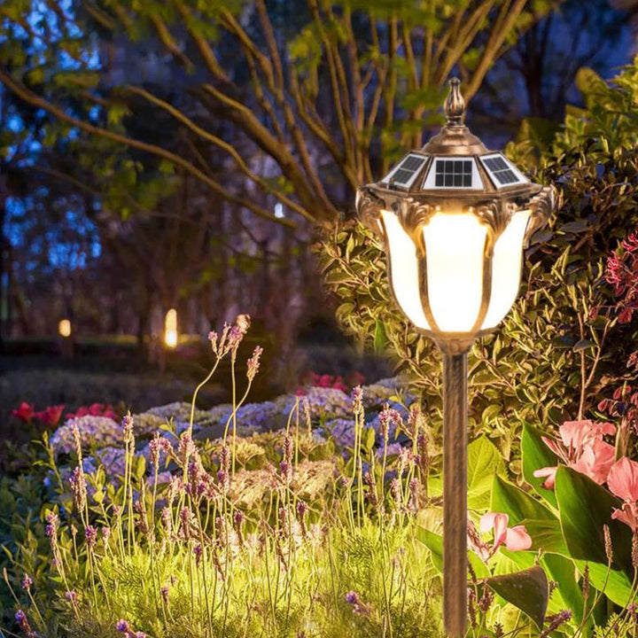 Farol Hexagonal Solar de Aluminio Vidrio Control de Luz Impermeable Inserto en el Suelo LED Iluminación de Paisaje Exterior 