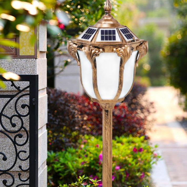 Solar Hexagonal Lantern Aluminum Glass Light Control Waterproof Insert Ground LED Outdoor Landscape Lighting