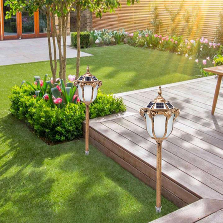 Farol Hexagonal Solar de Aluminio Vidrio Control de Luz Impermeable Inserto en el Suelo LED Iluminación de Paisaje Exterior 