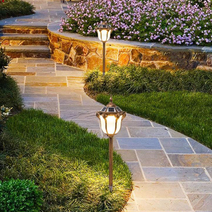 Farol Hexagonal Solar de Aluminio Vidrio Control de Luz Impermeable Inserto en el Suelo LED Iluminación de Paisaje Exterior 