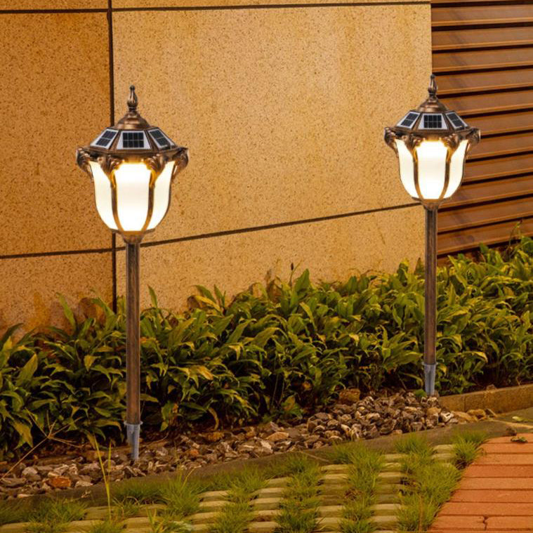 Farol Hexagonal Solar de Aluminio Vidrio Control de Luz Impermeable Inserto en el Suelo LED Iluminación de Paisaje Exterior 