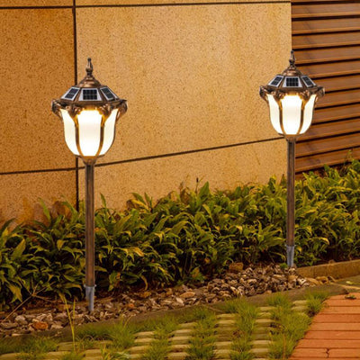 Solar Hexagonal Lantern Aluminum Glass Light Control Waterproof Insert Ground LED Outdoor Landscape Lighting