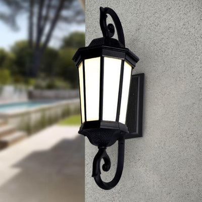 Retro Octagonal Lantern Aluminum Faux Lucite Waterproof 1-Light Outdoor Wall Sconce Lamp