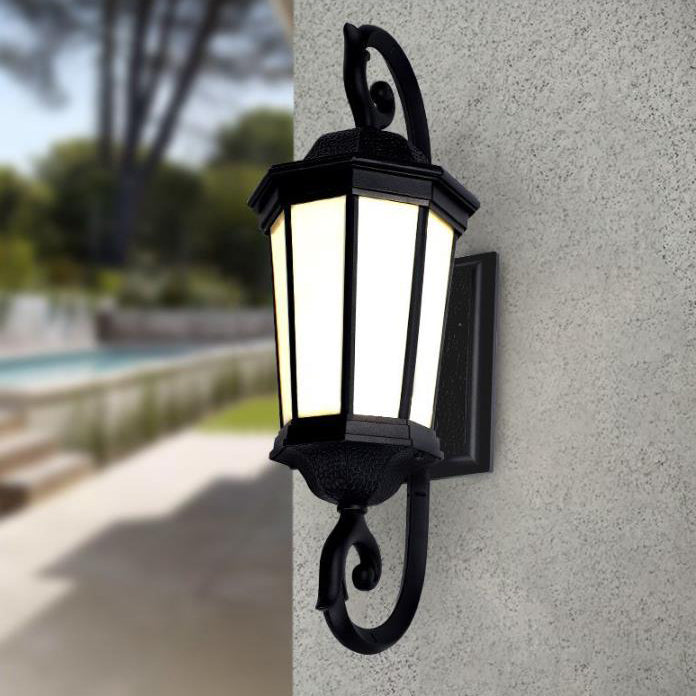 Retro Octagonal Lantern Aluminum Faux Lucite Waterproof 1-Light Outdoor Wall Sconce Lamp