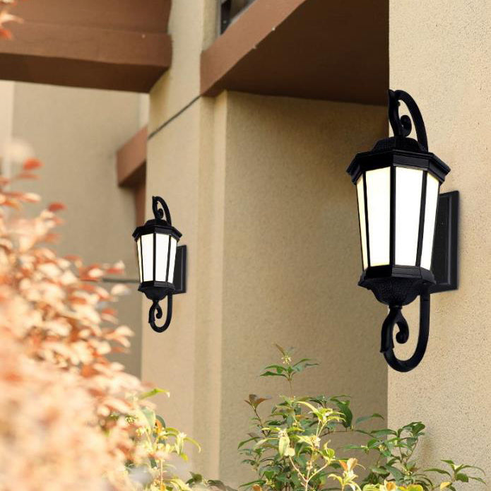 Retro Octagonal Lantern Aluminum Faux Lucite Waterproof 1-Light Outdoor Wall Sconce Lamp