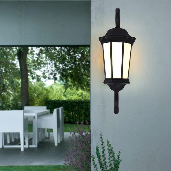 Lanterne rétro octogonale en aluminium imitation lucite étanche, applique murale extérieure à 1 lumière 